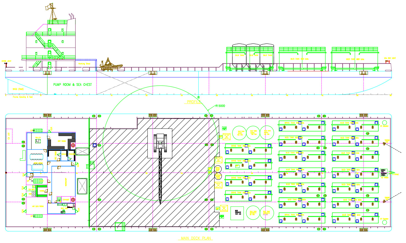 Supreme Energy II FLMP deck-arrangement elevation and plan view