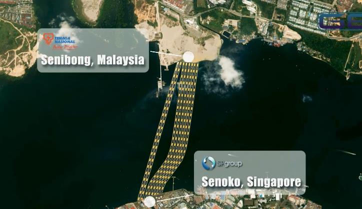 Cable laying route — Senibong, Malaysia to Senoko, Singapore