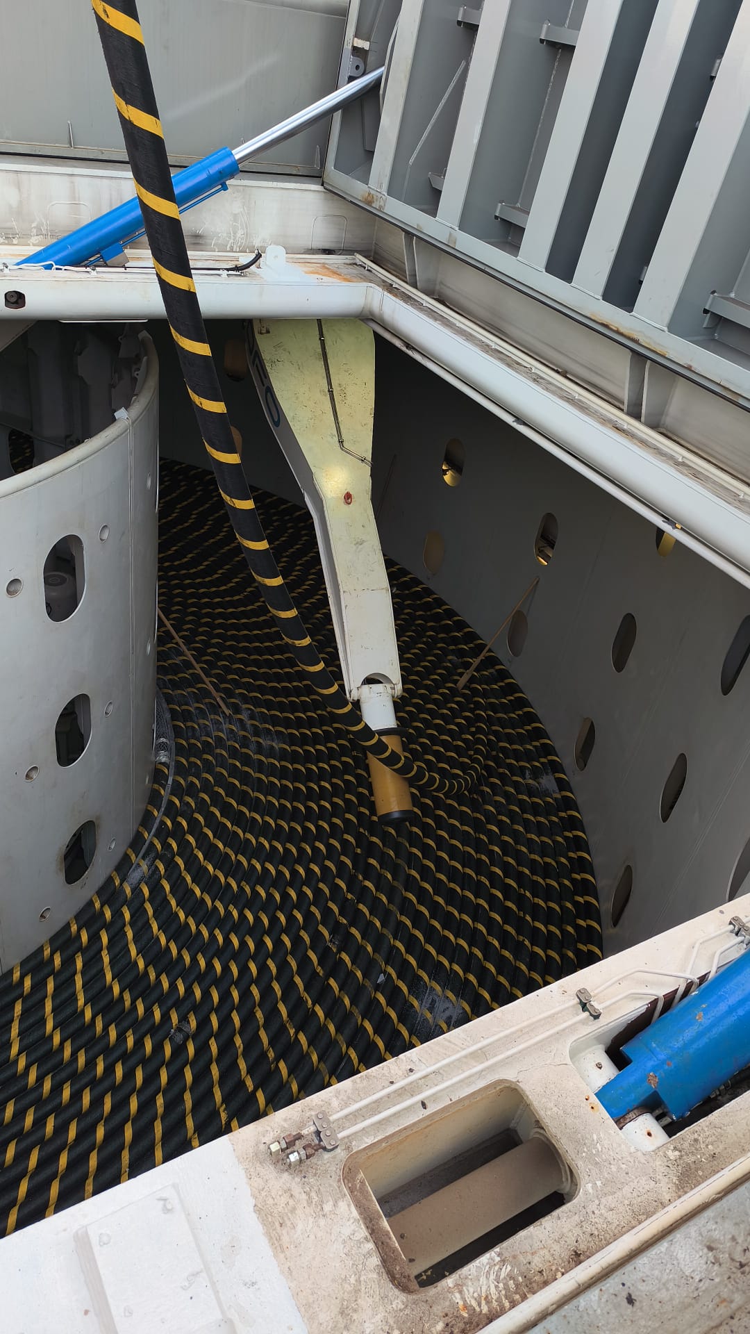 Top-down view of the spooling arm tip over fully spooled subsea cable