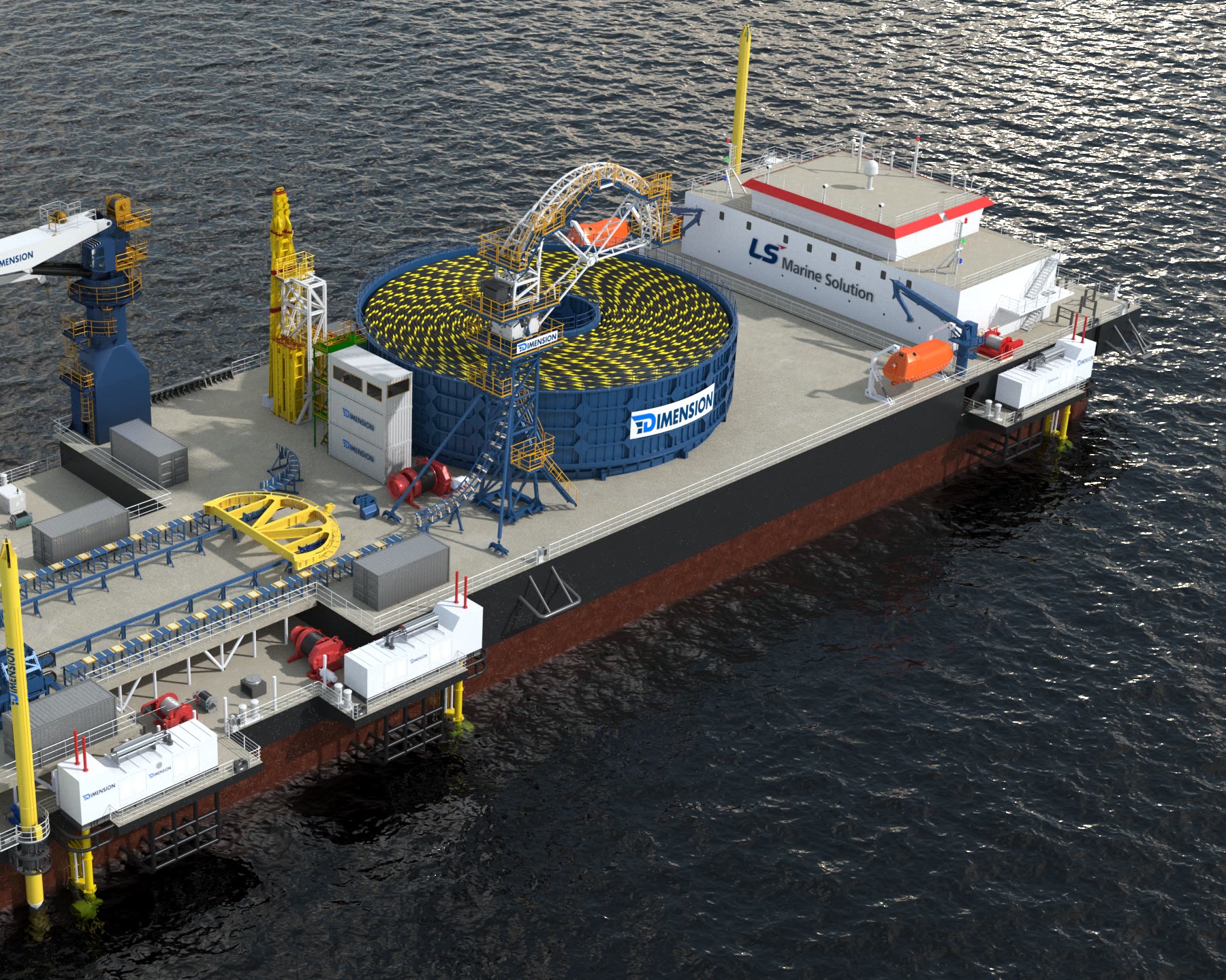 GL 2030 DP2 Cable Lay Barge — Dimension-engineered 7,000 MT carousel + loading tower spread for LS Marine Solution