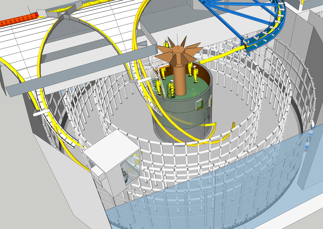 Traversing Spooler — top-down 3D view inside underdeck carousel basket