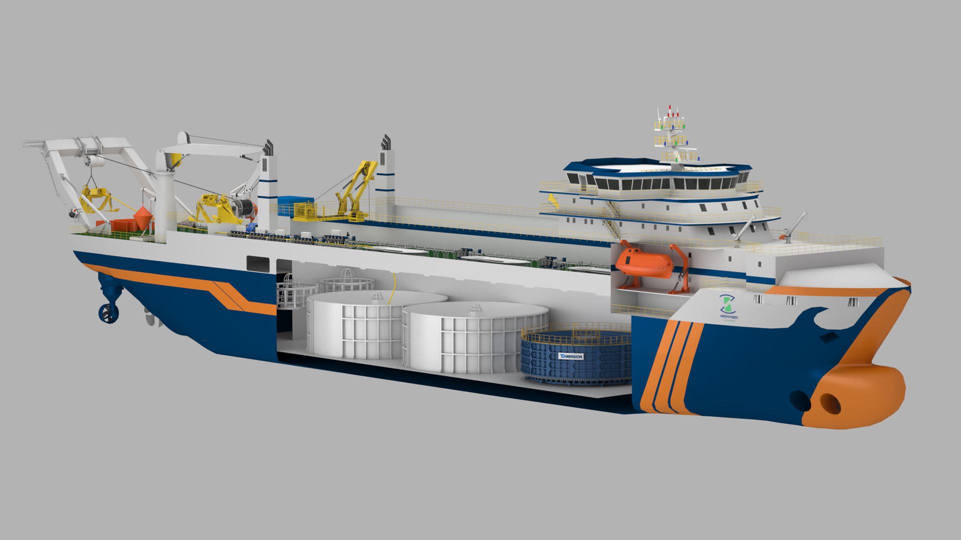 Longyin 9 — China's first 10,000-tonne cable-laying vessel, with Dimension 3,000 MT underdeck carousel