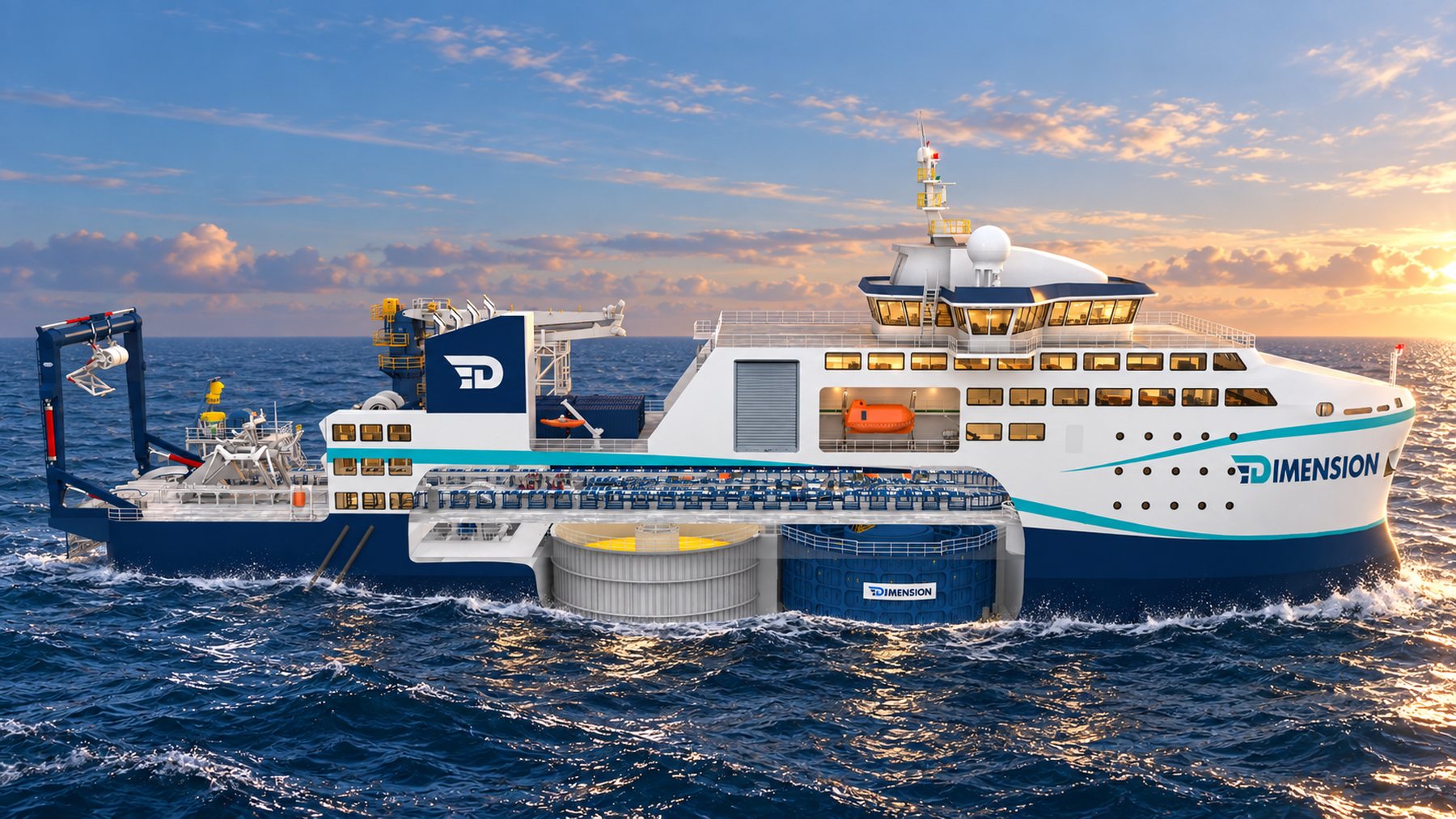 Cutaway render of the Maxwell Class showing the below-deck carousel and cable tank arrangement